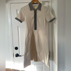 Sandro Paris Cream Fit Flare Stretch Tennis Dress with
Contrast Zip Collar Sz 8